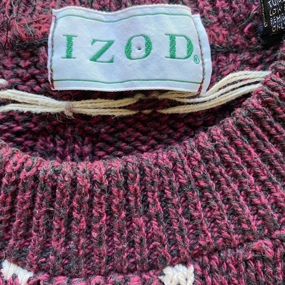 Vintage IZOD 3D Knit Sweater Men's Size Large Crew Neck Pullover Casual Burgundy - Picture 2 of 10
